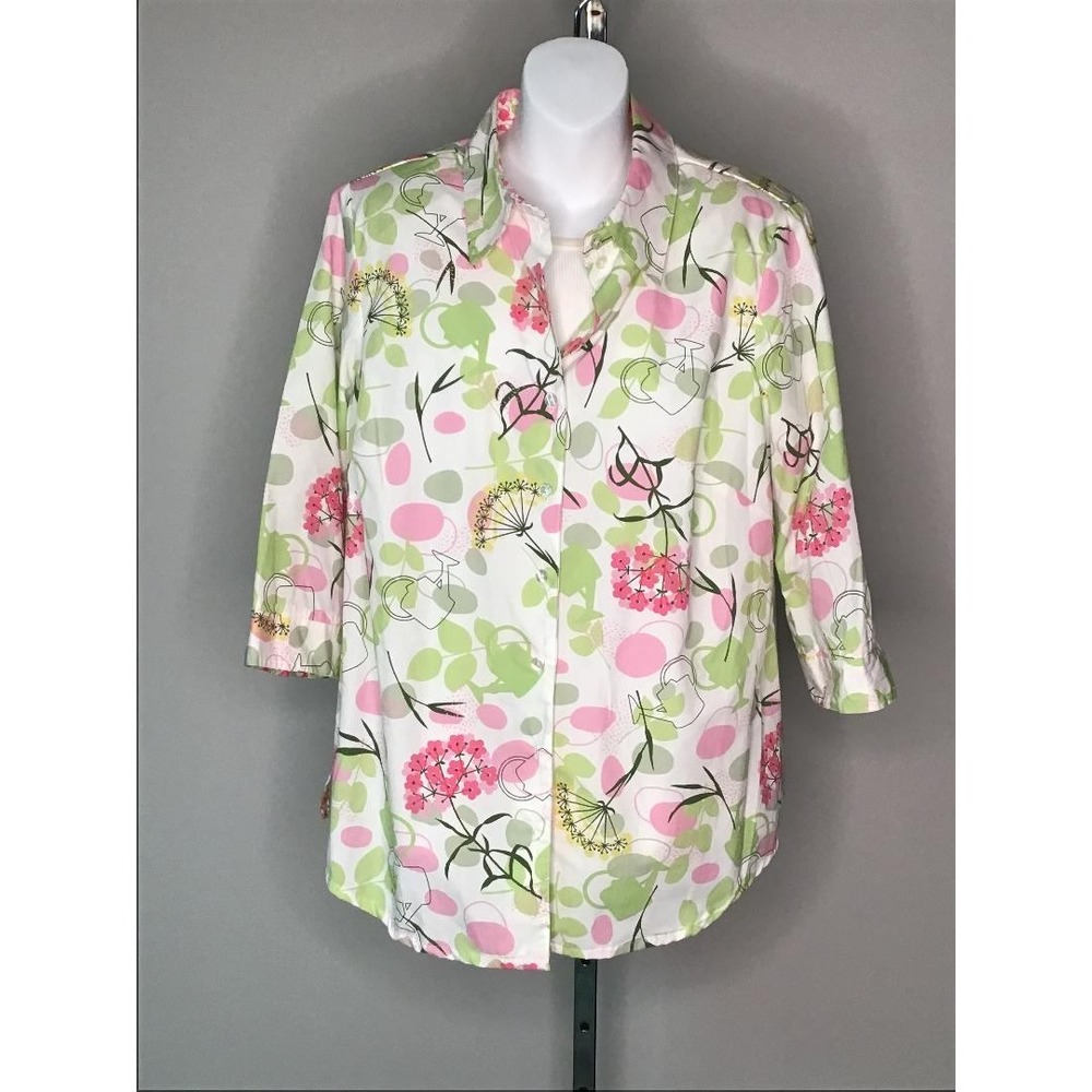 Alia Lot Womens 2 Button Front Shirts 16W & 2 Ribbed Tanks 2X Casual Vacation - Picture 5 of 9